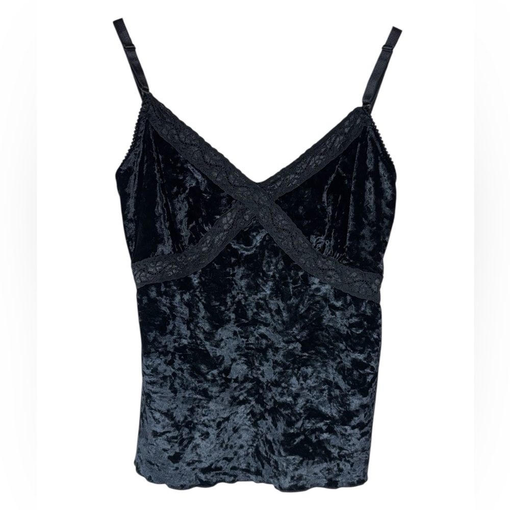 Twenty Four Seven Y2K Velvet Cami Tank Top Black Babydoll Lace Whimsy Goth Small